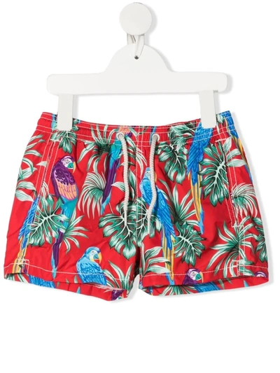Mc2 Saint Barth Jean Tropical-print Swim Shorts In Red