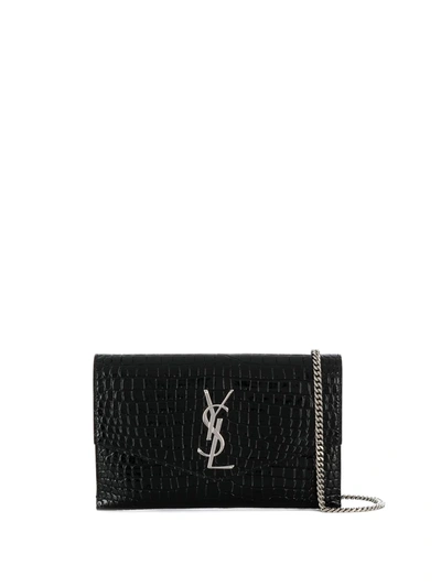 Saint Laurent Uptown Croc-effect Leather Shoulder Bag In Black