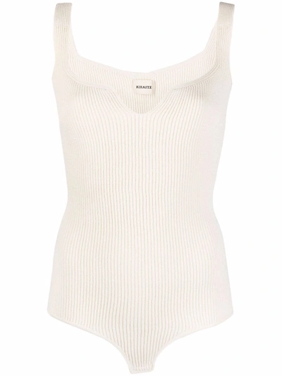 Khaite Yves Ribbed-knit Bodysuit In White