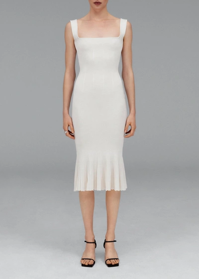 Galvan Atalanta Pleated Stretch-knit Midi Dress In Pearl