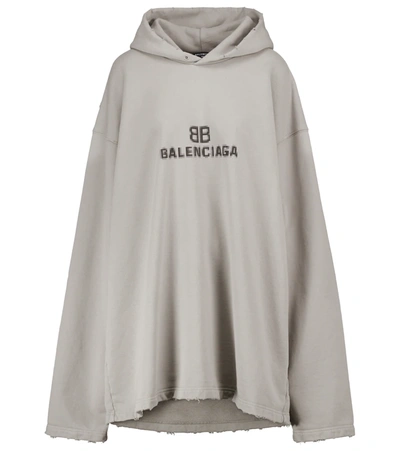 Balenciaga Pixel Logo Distressed Oversize Cotton Hoodie In Grey | ModeSens