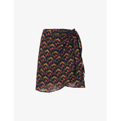 Whistles Ikat-print Wrap-front Cotton Mini Skirt In Multi-coloured
