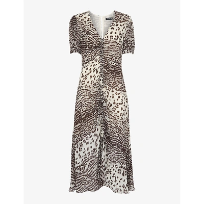 Whistles Womens Multi-coloured Jaguar Animal-print Woven Midi Dress 12