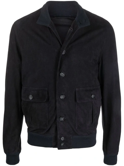 Valstar Button-up Leather Shirt Jacket In Dark Navy