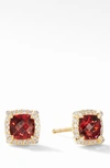 David Yurman Petite Chatelaine Pave Bezel Stud Earrings In 18k Yellow Gold With Garnet And Diamonds In Red/gold