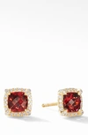 David Yurman Petite Chatelaine Pave Bezel Stud Earrings In 18k Yellow Gold With Garnet And Diamonds