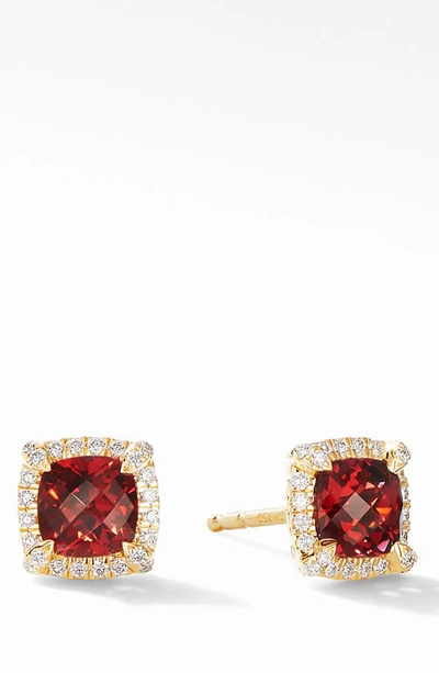 David Yurman Petite Chatelaine Pave Bezel Stud Earrings In 18k Yellow Gold With Garnet And Diamonds