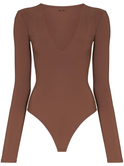 Alix Nyc Irving Plunge Neck Bodysuit In Braun