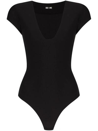 Alix Nyc Jones Plunge Neck Bodysuit In Schwarz