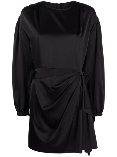 Parlor Draped Satin Mini Dress In Black
