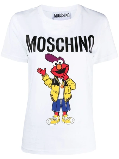 Moschino X Sesame Street® Elmo Logo Cotton Graphic Tee In White