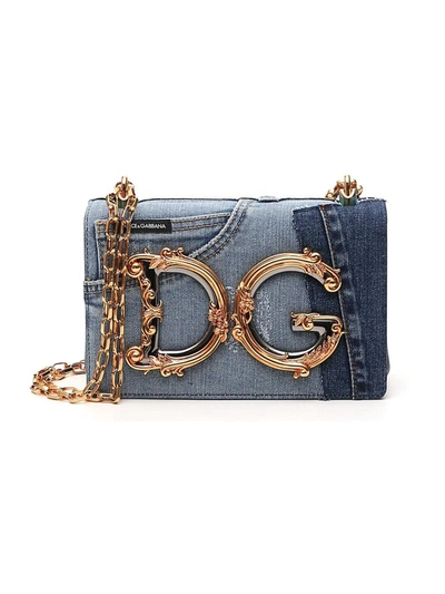 Dolce & Gabbana Dg Girls Patchwork Denim Shoulder Bag In Blue