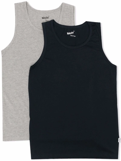 Molo Kids' Two-pack Stretch-cotton Waistcoats In Navy