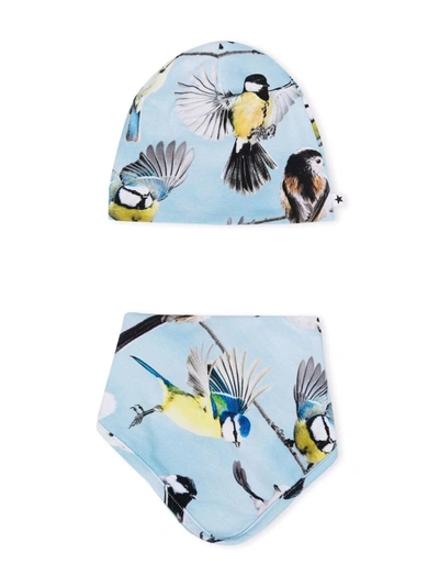 Molo Babies' Bird Print Cap And Bib Set In 蓝色