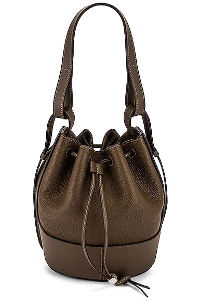 Loewe Small Balloon Leather Bucket Bag In Khaki/brown