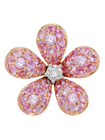 Mio Harutaka 18k Rose Gold Flower Single Earring With Diamonds And Pink Sapphire