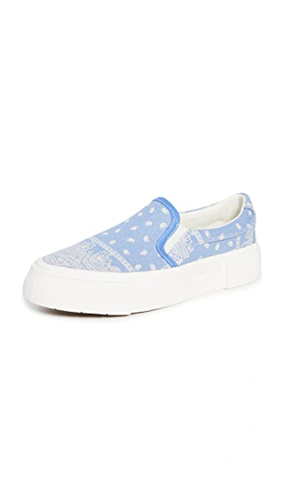 Good News Yess Printed Cotton-canvas Platform Sneakers In Blue