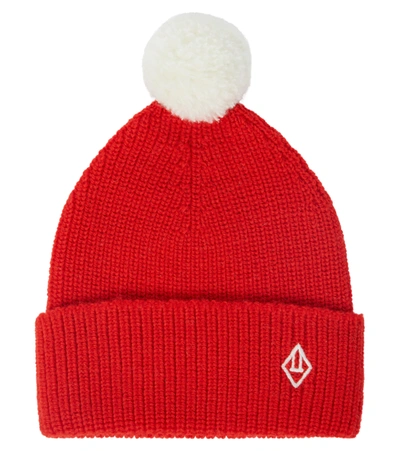 The Animals Observatory Kids' Embroidered-logo Wool Beanie In 红色
