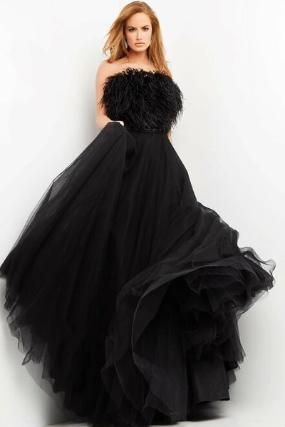 Jovani Feather Bodice Evening Ball Gown
