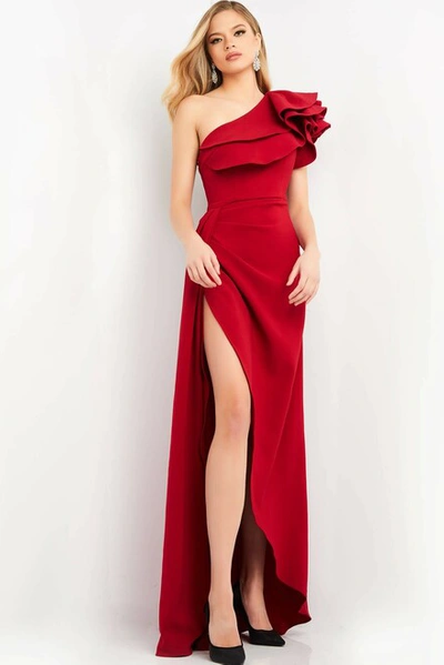 Jovani One Shoulder High-low Crepe Gown