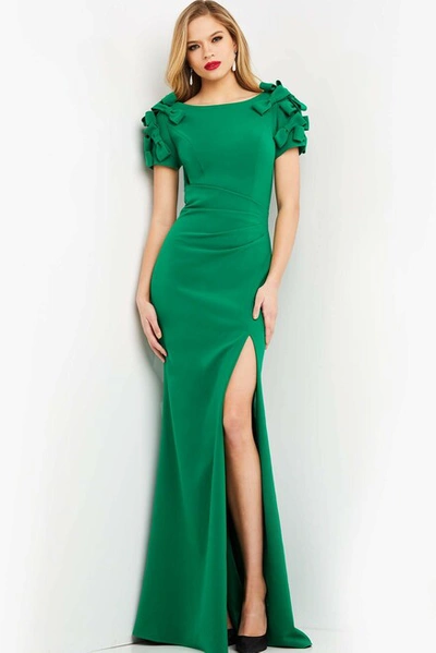 Jovani Short Sleeve Crepe Gown