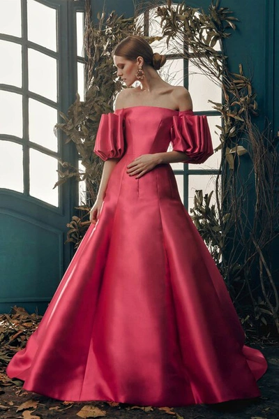 Mark Bumgarner Off Shoulder Silk Mikado Gown