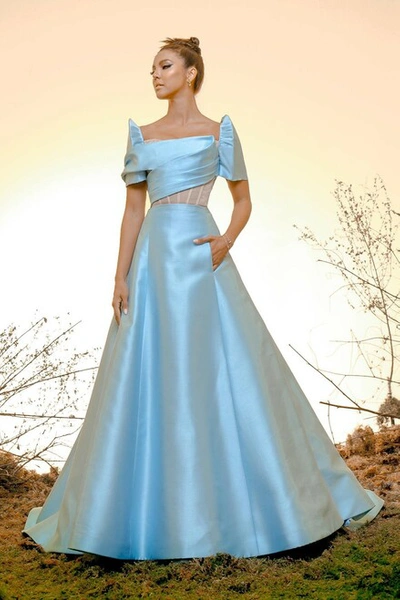 Mark Bumgarner Short Sleeve Silk Gazar Gown ModeSens