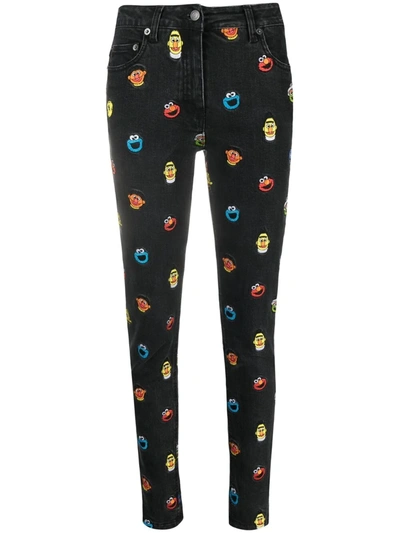 Moschino Sesame Street© Embroidered Skinny Trousers In Black