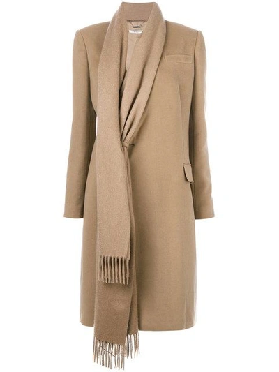 Givenchy Asymmetric Scarf Trim Coat In Beige Camel