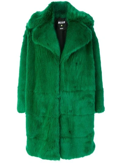 Msgm Green Long Faux Fur Coat