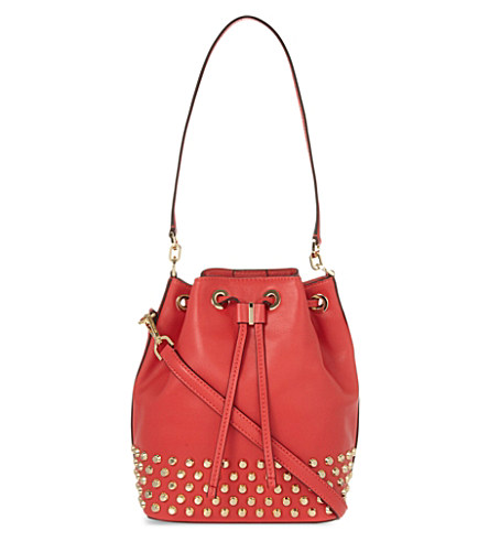 Michael Michael Kors Dottie Medium Studded Leather Bucket Bag In Coral ...