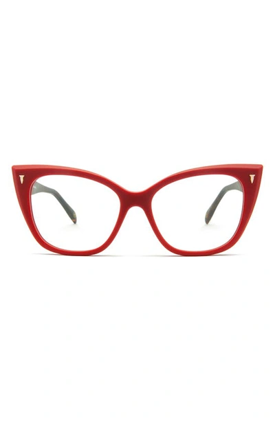 Mita 54mm Blue Light Blocking Cat Eye Glasses In Matte Red Demi/ Clear