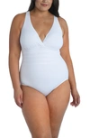 La Blanca Plus Island Goddess Plus Cross Back Mio Tummy Control Removeable Cups One-piece Swimsuit In White