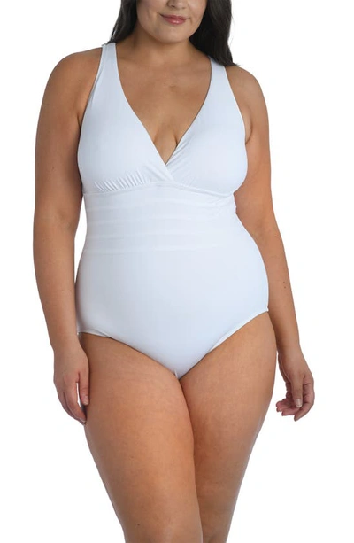 La Blanca Plus Island Goddess Plus Cross Back Mio Tummy Control Removeable Cups One-piece Swimsuit In White