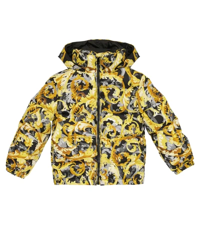 Versace Kid's Barocco-print Quilted Jacket In Black Gold