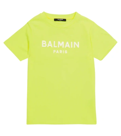 Balmain Teen Logo-print Cotton T-shirt In Giallo/bianco