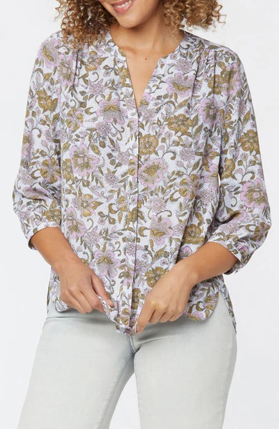 Nydj Perfect Printed Henley Blouse In Meadowland