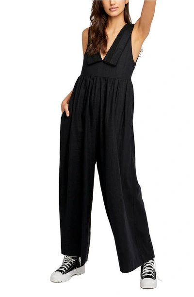 Free People Big Love Wide Leg Linen Blend Jumpsuit In Black | ModeSens