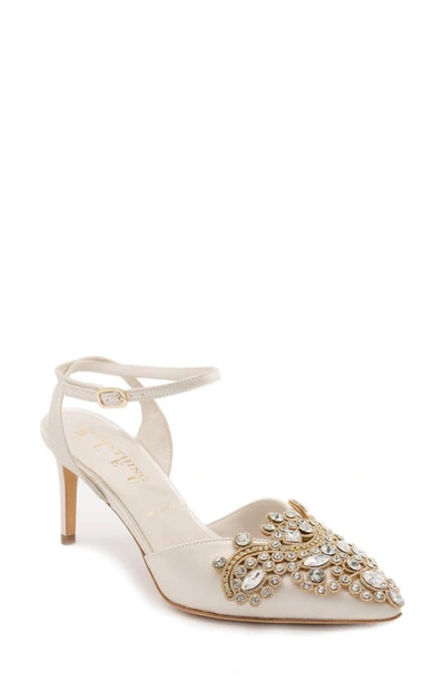 Something Bleu Emmie Jeweled Ankle-strap Pumps In Ivory