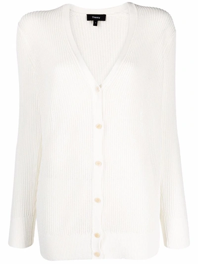 Theory Elongated Crochet Knit Cardigan In White