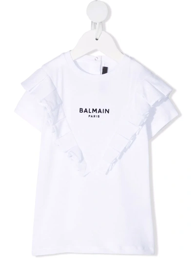 Balmain White Dress For Baby Girl With Logo