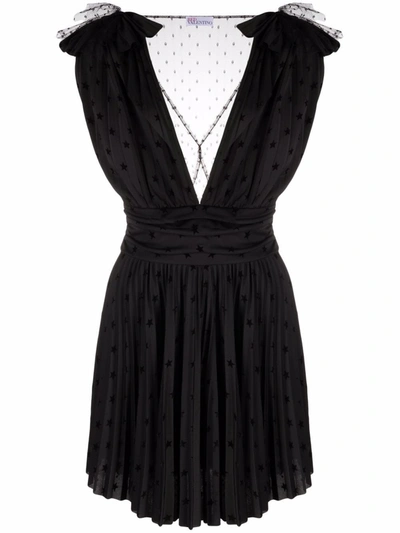 Red Valentino Star-print Sleeveless Mini Dress In Black