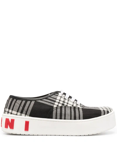 Marni Check Print Lace-up Sneakers In Black