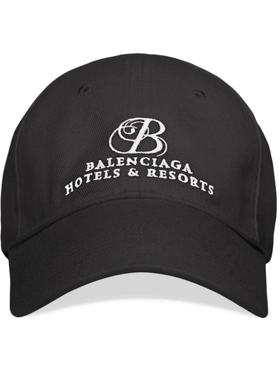 Balenciaga Embroidered Hotel Logo Baseball Cap In Black