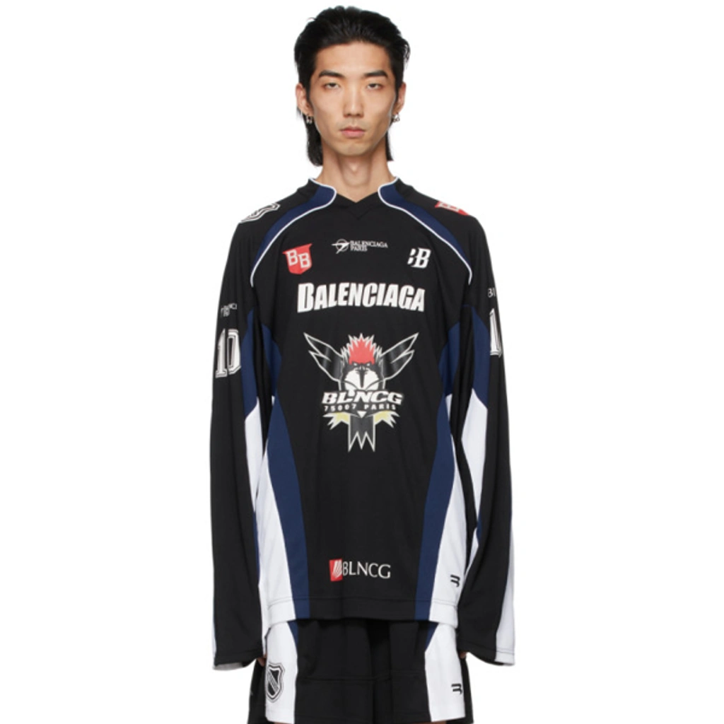 Balenciaga Black Hockey Long Sleeve T-shirt In 6298 Black/ink