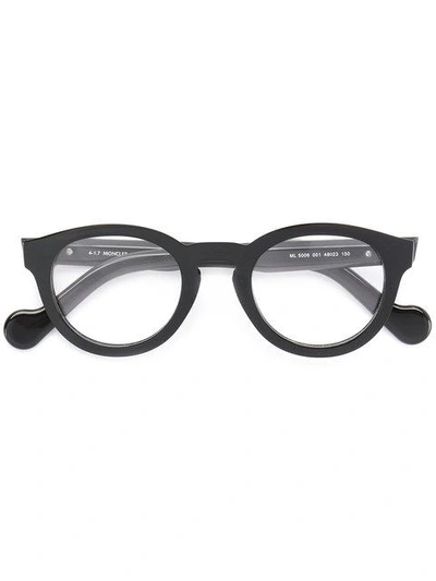 Moncler Round Frame Glasses In 001shinyblk