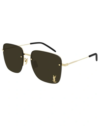 Saint Laurent Square Sunglasses In Gold