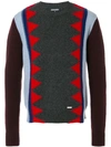 Dsquared2 Contrast Knit Patterned Sweater In Steel Grey