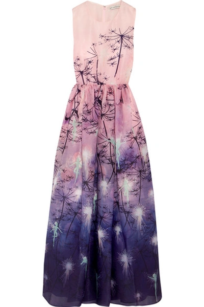 Mary Katrantzou Shaw Sleeveless Fairy-print Silk Gown In Light-pink And Purple