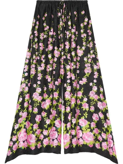 Gucci Climbing Roses Print Pajama Trousers In Black / Pink